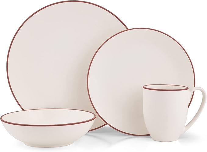 nambe Taos 4-Piece Stoneware Place Setting | Coffee Mug Bowl Dinner and Salad Plate Set | Ceramic Dinnerware Set | Microwave and Dishwasher Safe | Service for 1 | White Agate