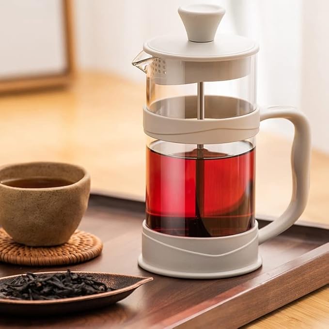 French Press Coffee Maker 12 Oz White Presses Tea Makers with Borosilicate Glass Cold and Hot Brew