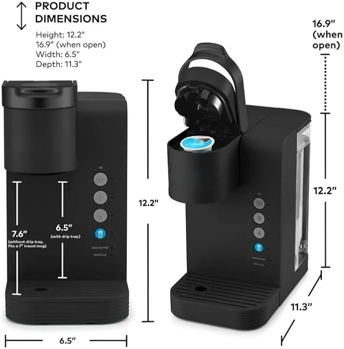 KeuriigK K- Express Essentials Plus Iced and Hot Single Serve K Cup Pod Coffee Maker Versatile Brewing (6 8 10oz) 36 oz removable water reservoir (Black)