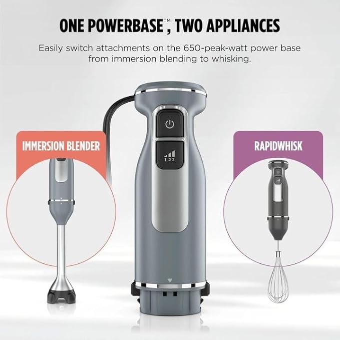 Power Duo Immersion Blender 650-Watt Motor with 3 Speeds Handheld Blender and Whisk for Soups Sauces and Smoothies