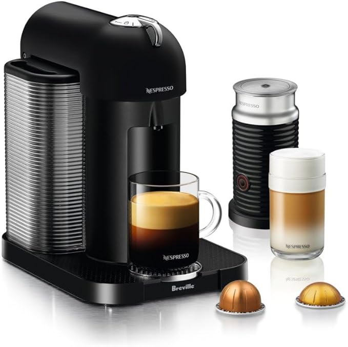Nespresso Vertuo Coffee and Espresso Maker by Breville Matte Black with Aeroccino Milk Frother Descaling Kit