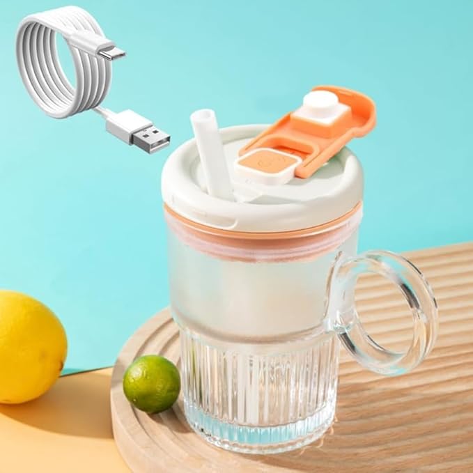 Automatic Stirring Mug - Electric Mixing Coffee Cup with Straw Cyan for Protein Shakes &amp Beverages