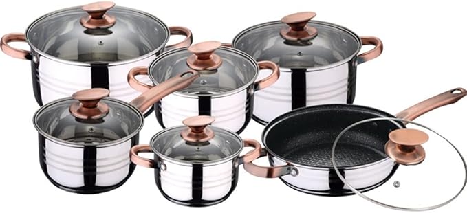 Cooking Pot Frying panCookware Set with Glass Lid Induction Bottom Stainless Steel Body Saucepan for Household