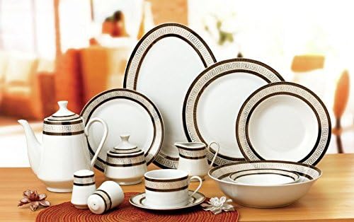 Euro Porcelain 57-pc Banquet Dinnerware Set Luxury Tableware Dining Service for 8 (Greek Key Dark)