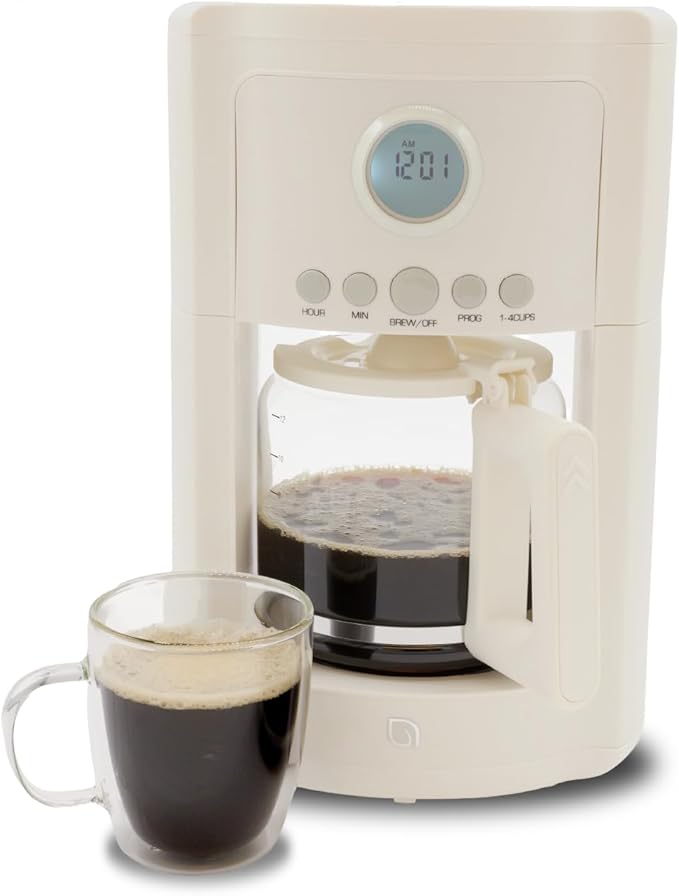 WILLOW Eco Series 12 Cup Drip Coffee Maker 24 HR Programmable Coffee Maker with Glass Coffee Pot Removable Filter Basket Keep Warm Function &amp Auto Shut-off Coffee Machine with Digital Display