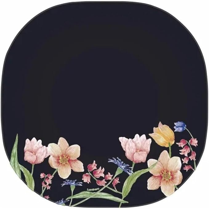 Carina Minuet Black Glass Dinnerware Set of 44 for 6 pers. Dessert Plate Dinner Plate Deep Plate Salad Bowls Decanter with Glass Mug and Saucer