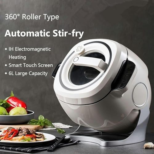 Automatic Cooking Machine 1000W 6L Smart Wok with One-Click Start 3 Speed Adjustment 360° Rotation for Fried Rice and More