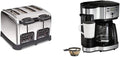 Hamilton Beach 24782 Retro Toaster with Wide Slots &amp 2-Way 12 Cup Programmable Drip Coffee Maker &amp Single Serve Machine Glass Carafe Auto Pause and Pour Black