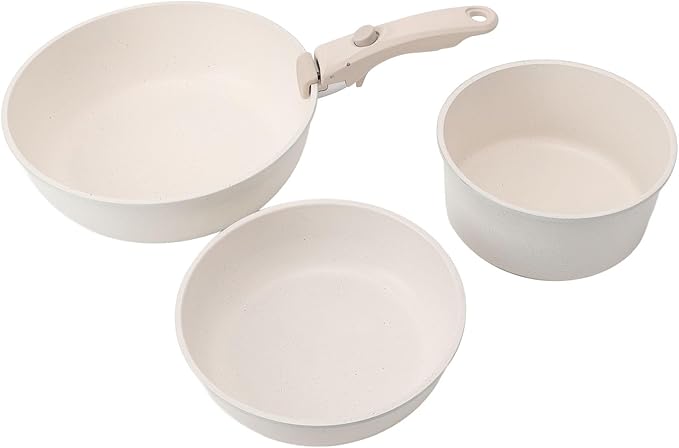 3PCS Frying Pan Set Detachable Handle Flat Bottom Pan Kitchen Cookware Sets Induction Cooker Gas Stove