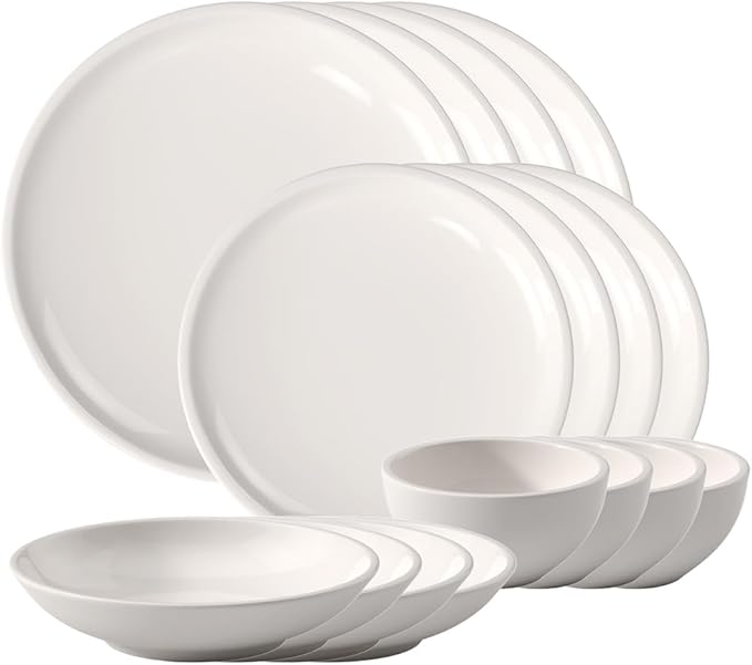 Villeroy &amp Boch Artesano Original 16-Piece Dinnerware Set Service for 4 Dinner and Salad Plates Pasta and Rice Bowls Premium Porcelain Made in Germany Microwave and Dishwasher Safe Creamy W