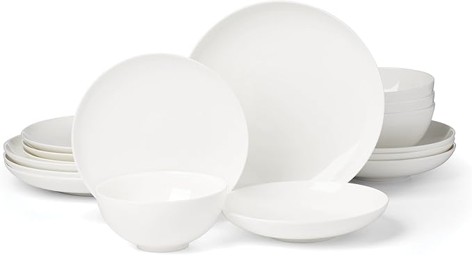 Lenox Dinnerware Set Studio 1414 Coupe 16-Piece Set Service For 4 Bone China Material Dishwasher &amp Microwave Safe Home And Kitchen Kitchen And Dining Plates And Bowls Sets (White 16 Pieces