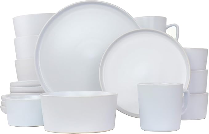Luxmatte 20-Piece Stoneware Dinnerware Set – Modern Matte Finish Dish Set for 4 Microwave &amp Dishwasher Safe – Includes Dinner Plates Salad Plates Bowls and Mugs in Four Colors (White)