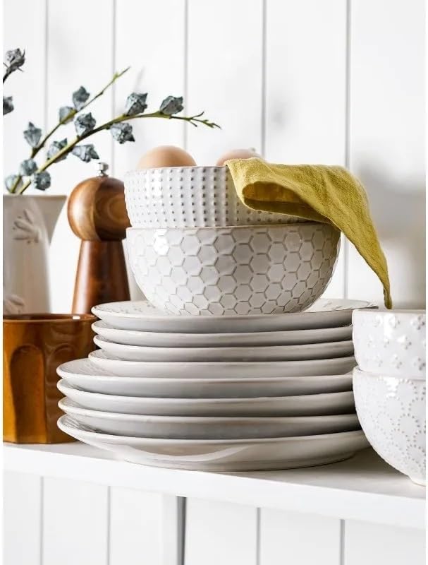Dinnerware Sets 4 Piece Ceramic Plates and Bowls with Mugs Set Housewarming Gift