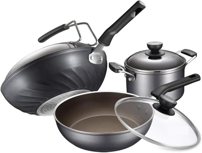 Cookware Set Pots and Pans Set 3 Pcs Stainless Steel Frying Pan Non Stick Pan Uncoated Pot Soup Pot Milk Pot Cooking Pot Set Cooking Pan Set(