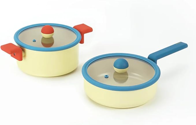 Danish 4-Pieces Forged Cookware Set with Lid Kitchen Nonstick Ceramic Coating Pot Frying Pan Induction Compatible Kitchenware for Soup Noodle Steak Made in Korea (9.5 Pan 8 Casserole)