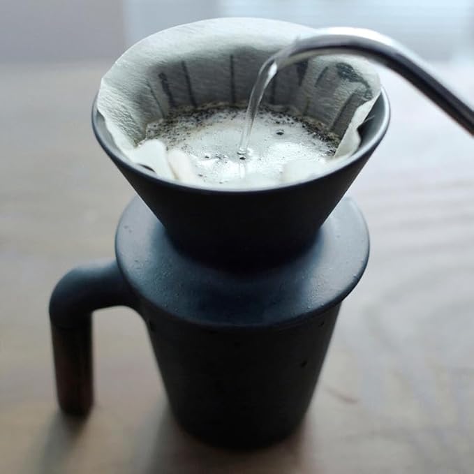 HMM Patio Coffee Dripper - Ceramic Pour Over Coffee Maker Brews 1-2 Cups Minimalist Aesthetic Design Essential for Drip Coffee Lovers SGS Certified - Black