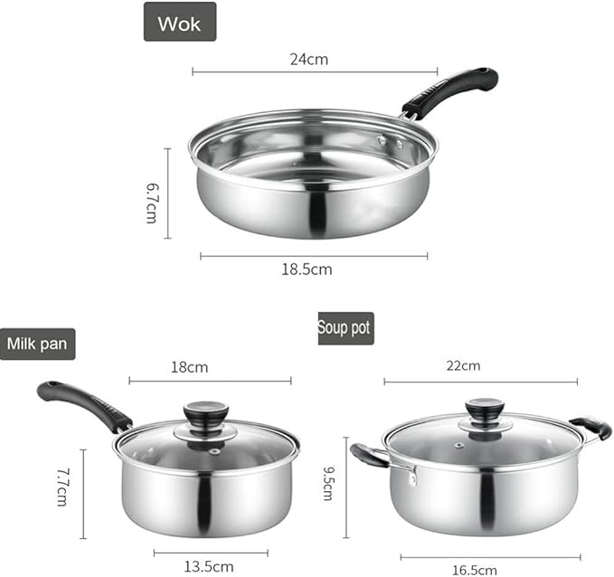 Pots and Pans Set 3Pcs Saucepan Set with Lids Stainless Steel Nonstick Cookware Induction Pots and Pans Sets Pots and Pans Sets Non Stick