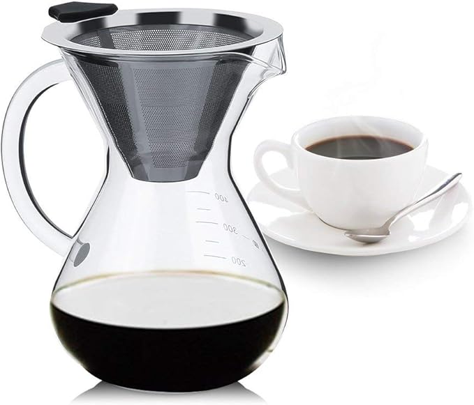 Pour over Coffee Maker 400ml Glass Hand Drip Coffee Filter Pot with Scale for Office Home Kitchen Table