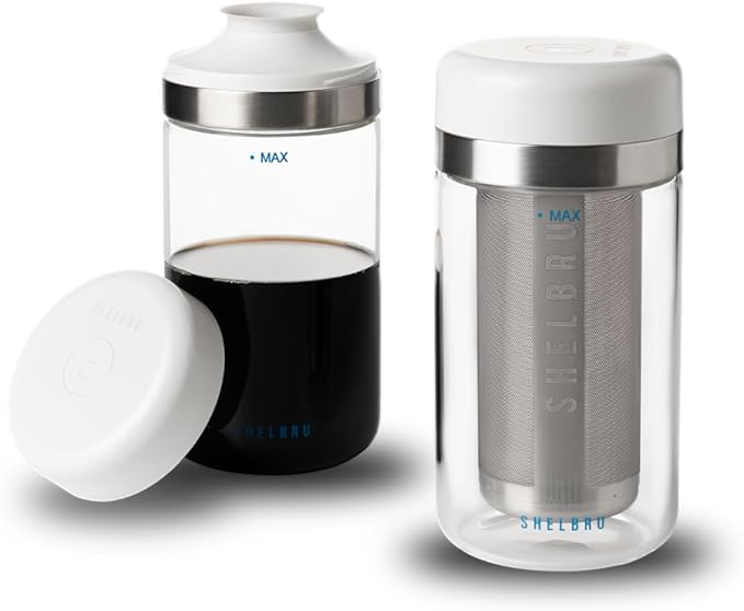 Cold Brew Coffee Maker Set (Brewer &amp Carafe) Up to 12 Servings of Concentrate Reusable Stainless Steel Dual Filter Durable Borosilicate Glass &amp Spill-Proof Pouring Spout 16.9 fl oz / 500ml