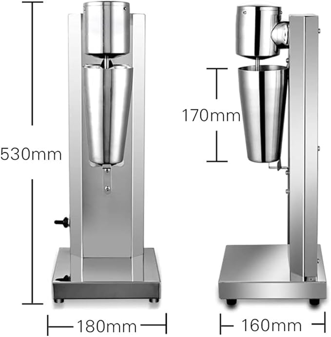 180W Single Head Milkshake Machine 650ML Stainless Steel Milkshake Maker 2 Speed Adjustable Milk Shake Machines with Custom Plastic Cups Electric Blender 0.59*0.59*1.74in Silver
