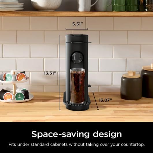 Niinja Single-Serve Pods or Grounds Hot and Iced Coffee Brewer with Rapid Cold Brew 4 Brew Styles Compact design and Storage Removable reservoir 56 oz Black PB045