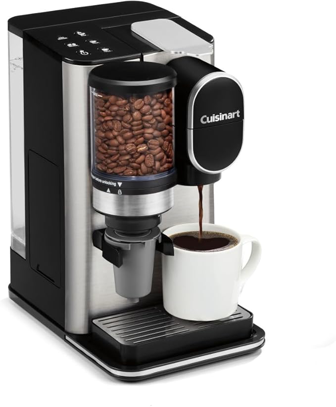 Cuisinart Single-Serve Coffee Maker + Coffee Grinder with 8 10 and 12 oz. Serving Size Compatible with Single-Cup Pods 48-Ounce Removable Reservoir Stainless Steel DGB-2SS
