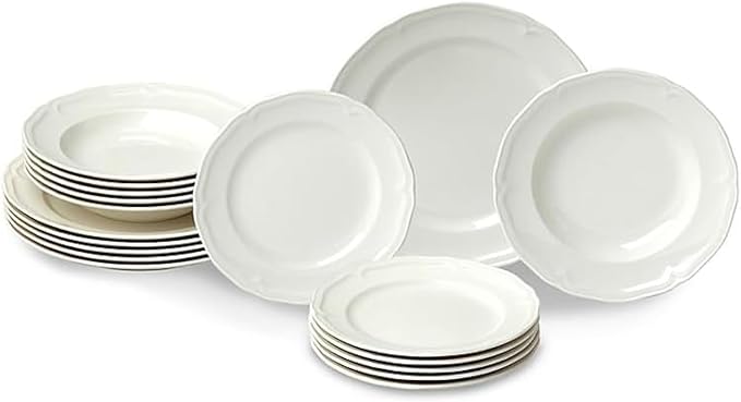 Villeroy &amp Boch Manoir Collection 18-Piece Dinnerware Set Plates &amp Bowls Premium Porcelain Made in Germany Dishwasher &amp Microwave Safe Rich Creamy White