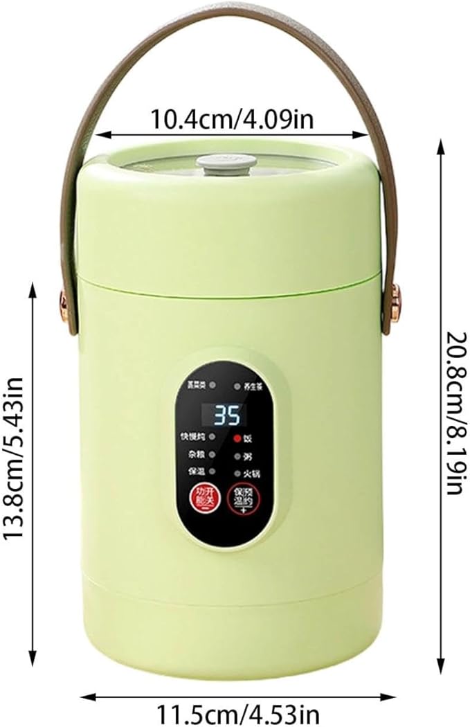 Multifunctional Health Pot Portable 500W Health Pot with Ceramic Glaze Inner Pot &amp Steamer 12-Hour Preset Slow Cooker for Rice Porridge Soup Steaming (B-1.2L-Green)