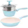 cookware set Stone Kitchen Soup Non-Stick Frying Pan Set Pot Milk With Handle Lid Cookware Cooking Utensils For(Blue set 2)