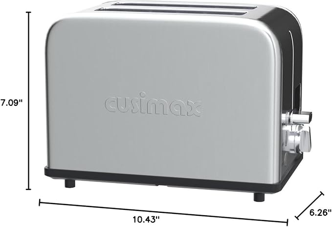 CUSIMAX Stainless Steel 2 Slice Toaster with LED Display Extra-wide Slots 6 Browning Settings Cancel/Bagel/Defrost Removable Crumb Tray Silver