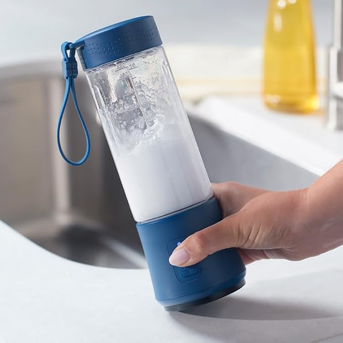 Portable Rechargeable Blender with 6-Prong Blade 16oz BPA-Free Jar 20+ Blends per Charge – Perfect for Smoothies Frozen Drinks and More – On-the-Go Convenience with Extra Lid &amp Safety Lock