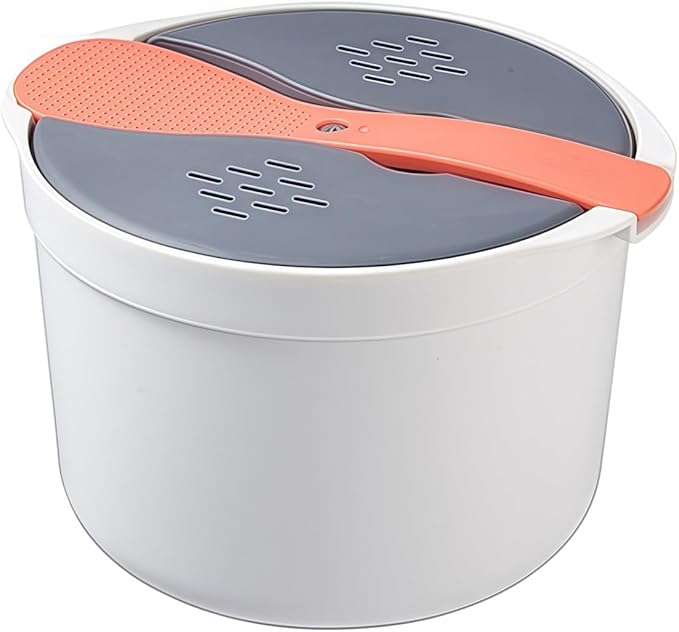 Microwave Rice Cooker &amp Steamer Pot with Strainer 18x18x13cm PP for Pasta/Veggies Dishwasher Safe