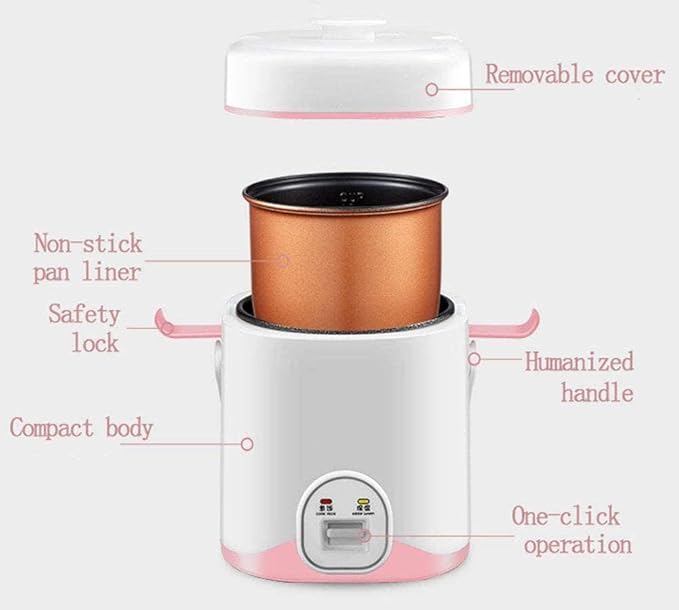 Mini Rice Cookers 200W Multi Rice Steamer1.2L Non-Stick Inner Pot One Key Automatic Cooking Easy Cleaning