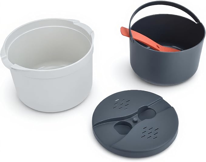 Microwave Rice Cooker 2L Food Grade PP with Strainer &amp Steaming Pot Complete Set Dishwasher Safe (Orange)