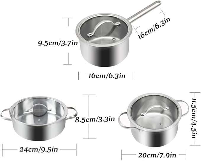 Cooking Pot Non Stick Cookware SetsStainless Steel Pots and PansFrying Pan and Saucepan Set for BakingBroilingFryingRoasting3PCS