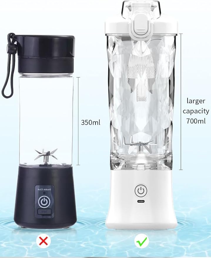 Portable Blender Personal Blender for Shakes and Smoothies USB Rechargeable Mini Juicer Cup with 6 Blades and Lid Self Cleaning 23oz Single Serve Blenders for Travel Home Office Camping