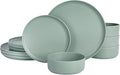 12-Piece Round Melamine Dinnerware Set – Lightweight Shatter-Resistant Plates &amp Bowls for 4 Stackable &amp Dishwasher Safe Tableware – Indoor &amp Outdoor Use (Sage Green)
