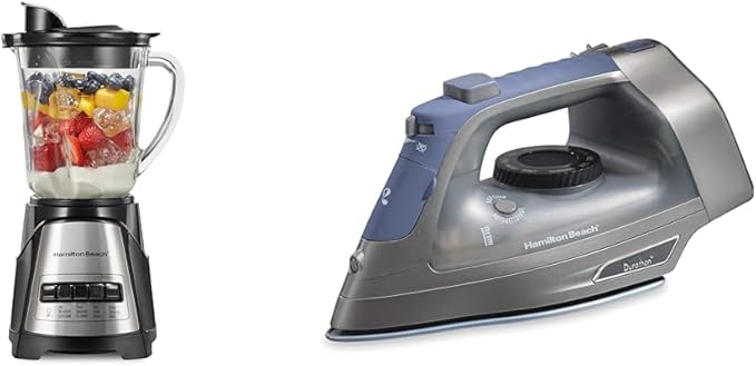Hamilton Beach 700W 12-Function Wave Action Blender and 1800W Steam Iron with Durathon Soleplate and Retractable Cord