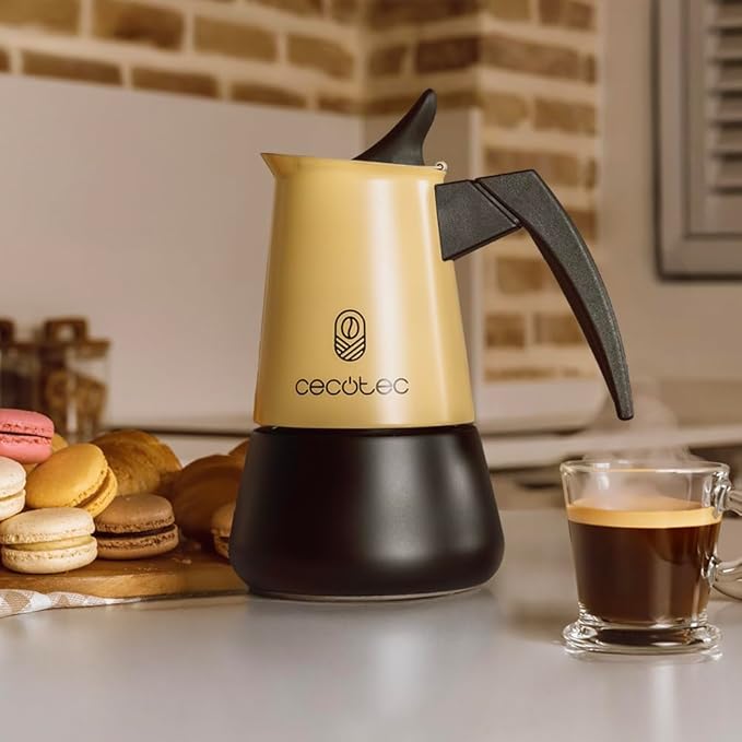 Cecotec Piccolina 600 Italian Coffee Maker Beige 300 ml 6 Coffee Cups Stainless Steel Suitable for All Surfaces Premium Filter Safety Valve Heat Resistant Handle Elegant Design