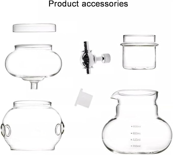 Ice Drip Coffee Maker Cold Brew Coffee Dripper Tower with Adjustable Dripper Borosilicate Glass Pot Wood Straight Frame for Home Office Makes 3-5 Cups