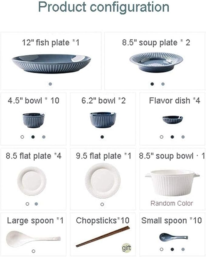 Elegant Resistant Dinner Set46 Pieces White Blue Vertical Pattern Ceramics Dinner Sets Plates Bowls Combination for Family Party