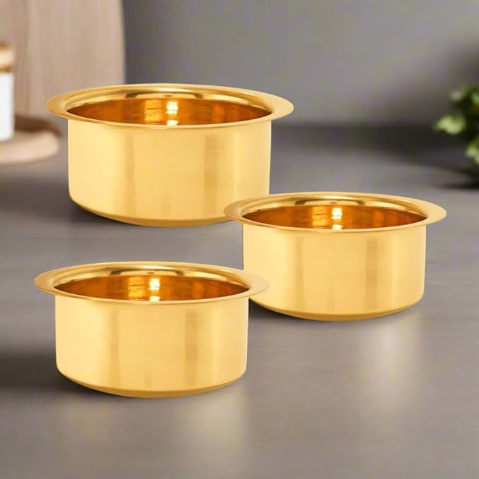3 Piece Brass Indian Cookware (Bhagona Set) Brass