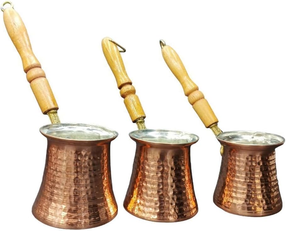 Copper Coffee Pot Set 3 Piece Traditional Turkish Coffee Maker Set Small Medium Large Sizes for Authentic Brewing One Size - Copper One Size