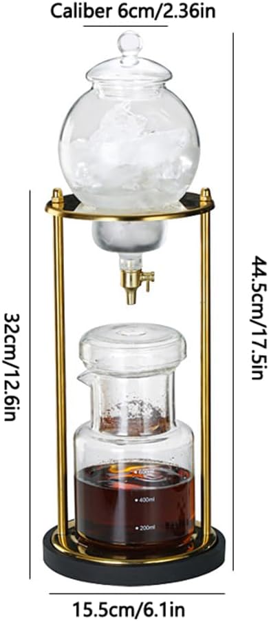 Cold Brew Coffee Maker 20OZ Iced Slow Drip Coffee Brewer Easy to Use and Clean Borosilicate Glass and Metal Base (Gold)
