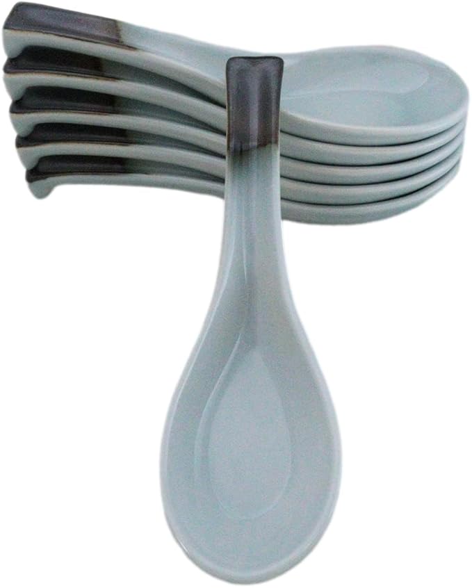 Ebros Gift Blue Sky Stars Artistic Seikai Porcelain Collection Dinnerware Serveware Kitchenware Set Asian Japanese Dining Restaurant Supply (Pack of 6 Asian Soup Spoons With Hook)