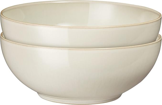 Denby - Linen Cream White Coupe Cereal Bowls Set of 4 - Dishwasher Microwave Safe Crockery - Ceramic Stoneware Tableware Natural Tones - Bowls For Soup