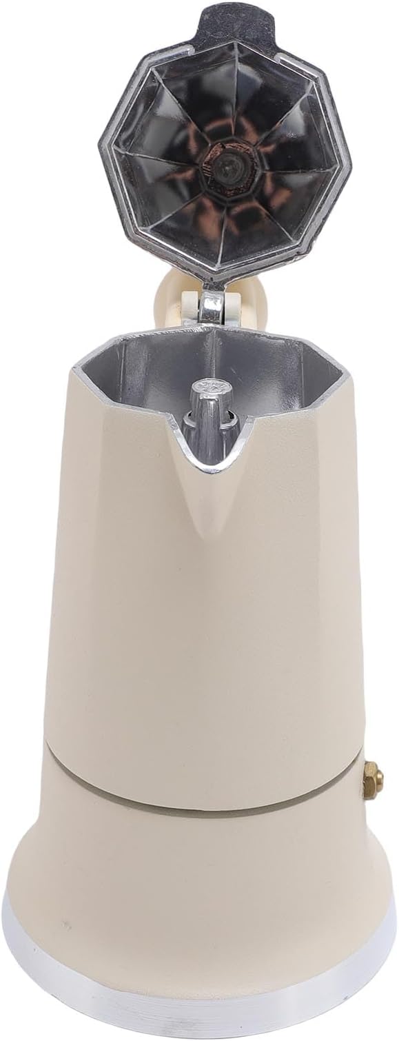 FILFEEL Elegant 3-Cup Stovetop Coffee Maker with Wooden Handle Aluminum Percolator Pot for Home (White)