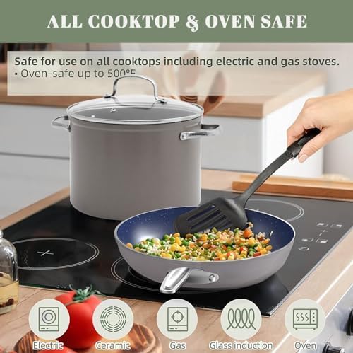 Nuwave 12pc Forged Lightweight Cookware Set G10 Healthy Duralon Ceramic Ultra Non-Stick Coating Vented Tempered Glass Lids Stay-Cool Handles Induction-Ready &amp Works on All Cooktops PFAS Free