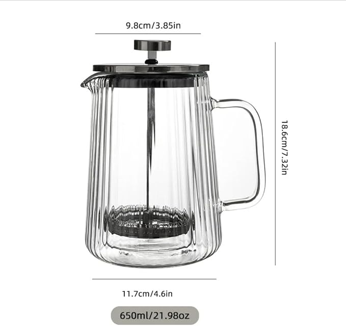 French Press Coffee Maker 650ml/22oz &amp 7-Piece Grey Silicone Utensil Set with Bamboo Holder – An Exquisite Culinary Ensemble for Coffee Enthusiasts and Culinary Artisans