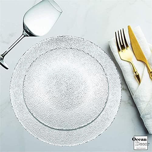 Glass Dinnerware Set: Fancy Set of Textured Clear Glass Dinner Plates and Bowls - Includes Dinner Plate Salad Plate and Soup Bowl - Service for Four - 12 Piece Glass Dishes Set (Spark)